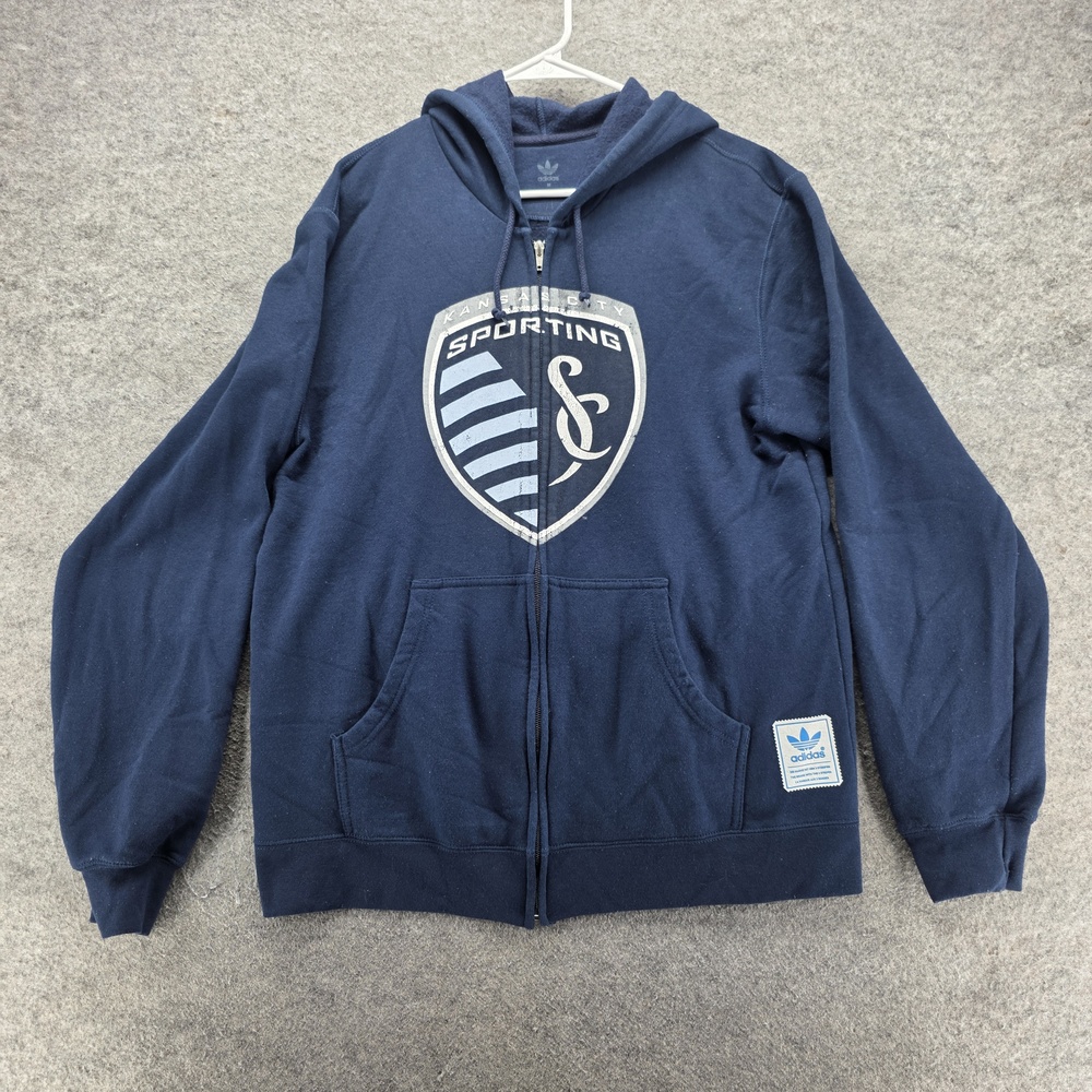 Sporting Kansas City Sweatshirt Mens M Blue MLS Soccer Adidas Hooded Full Zip